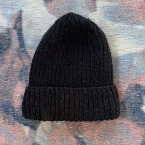 Connectyle Black Ribbed Velvet Lined Wool Blend Knit Beanie